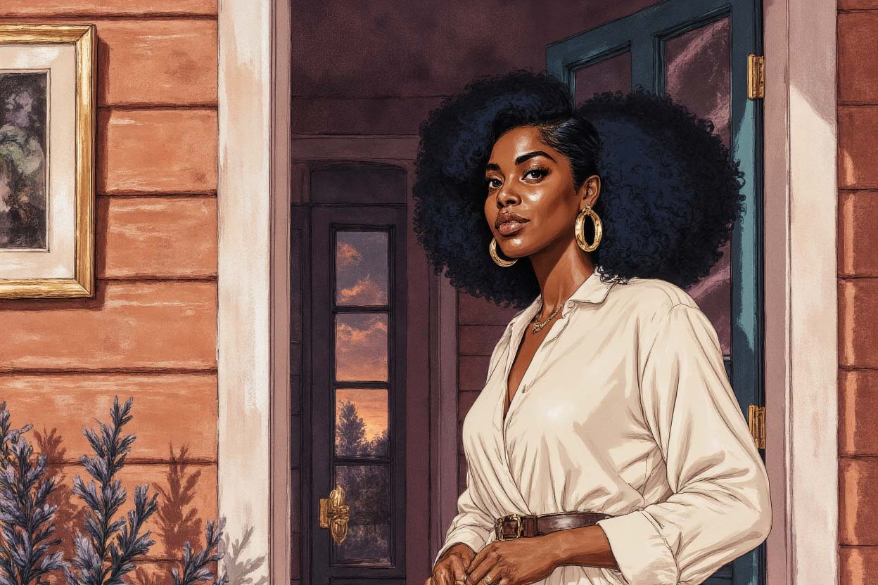 A soft, reflective illustration of a woman in a quiet moment of self-trust.